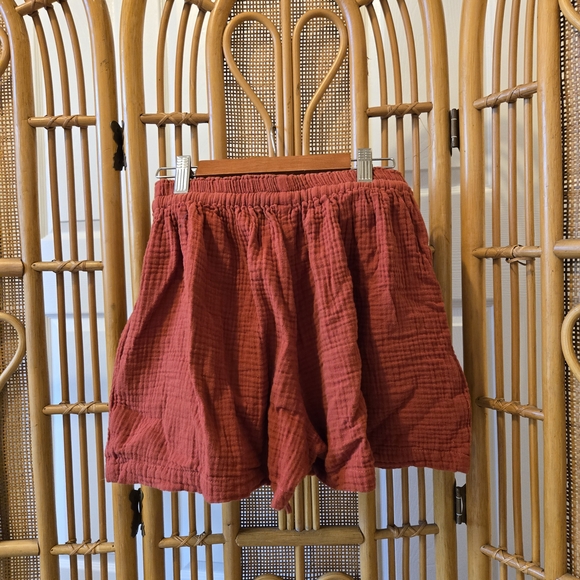 Yu'as Burnt Orange Red Cotton Gauze Shorts - Picture 3 of 12